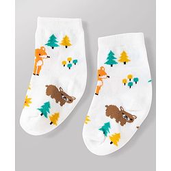 Cute Walk by Babyhug Non Terry Knit Anti-bacterial Ankle Length Striped Socks With Animal Design Pack of 3 -  Black, White & Yellow