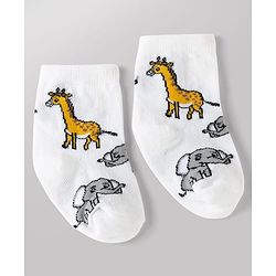 Cute Walk by Babyhug Non Terry Knit Anti-bacterial Ankle Length Striped Socks With Animal Design Pack of 3 - Green, White & Yellow