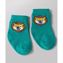 Cute Walk by Babyhug Non Terry Knit Anti-bacterial Ankle Length Striped Socks With Animal Design Pack of 3 - Green, White & Yellow