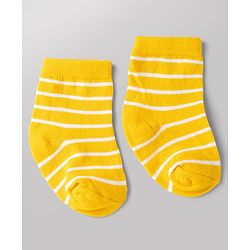 Cute Walk by Babyhug Non Terry Knit Anti-bacterial Ankle Length Striped Socks With Animal Design Pack of 3 - Green, White & Yellow