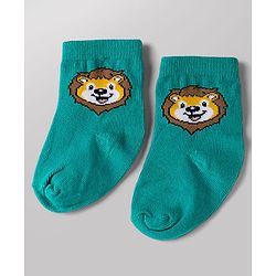 Cute Walk by Babyhug Non Terry Knit Anti-bacterial Ankle Length Striped Socks With Animal Design Pack of 3 - Green, White & Yellow