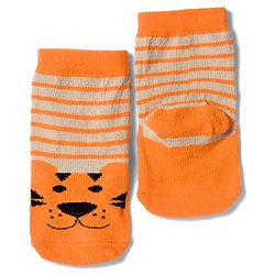 Cute Walk by Babyhug Knit Ankle Length Antibacterial Socks with Stripes & Animals Design Pack of 3 - White & Orange