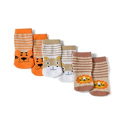 Cute Walk by Babyhug Knit Ankle Length Antibacterial Socks with Stripes & Animals Design Pack of 3 - White & Orange