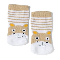 Cute Walk by Babyhug Knit Ankle Length Antibacterial Socks with Stripes & Animals Design Pack of 3 - White & Orange