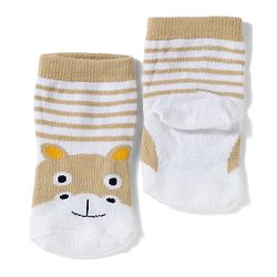 Cute Walk by Babyhug Knit Ankle Length Antibacterial Socks with Stripes & Animals Design Pack of 3 - White & Orange