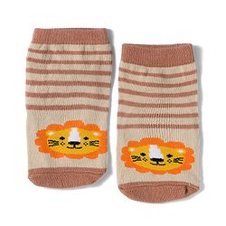 Cute Walk by Babyhug Knit Ankle Length Antibacterial Socks with Stripes & Animals Design Pack of 3 - White & Orange