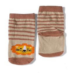 Cute Walk by Babyhug Knit Ankle Length Antibacterial Socks with Stripes & Animals Design Pack of 3 - White & Orange