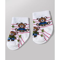 Cute Walk by Babyhug Knit Ankle Length Antibacterial Socks with Bear Design Pack of 3 - Blue & Red