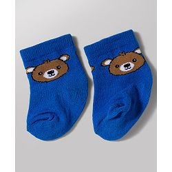 Cute Walk by Babyhug Knit Ankle Length Antibacterial Socks with Bear Design Pack of 3 - Blue & Red