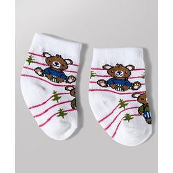 Cute Walk by Babyhug Knit Ankle Length Antibacterial Socks with Bear Design Pack of 3 - Blue & Red