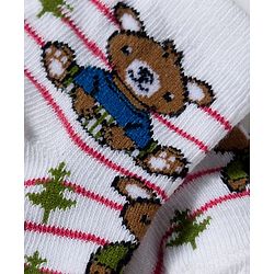 Cute Walk by Babyhug Knit Ankle Length Antibacterial Socks with Bear Design Pack of 3 - Blue & Red