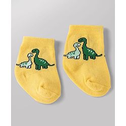 Cute Walk by Babyhug Non Terry Knit Anti-bacterial Ankle Length Striped Socks With Dino Design Pack of 3 - Green, White & Yellow