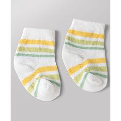 Cute Walk by Babyhug Non Terry Knit Anti-bacterial Ankle Length Striped Socks With Dino Design Pack of 3 - Green, White & Yellow