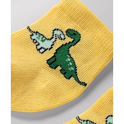 Cute Walk by Babyhug Non Terry Knit Anti-bacterial Ankle Length Striped Socks With Dino Design Pack of 3 - Green, White & Yellow