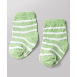 Cute Walk by Babyhug Non Terry Knit Anti-bacterial Ankle Length Striped Socks With Dino Design Pack of 3 - Green, White & Yellow