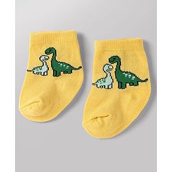 Cute Walk by Babyhug Non Terry Knit Anti-bacterial Ankle Length Striped Socks With Dino Design Pack of 3 - Green, White & Yellow