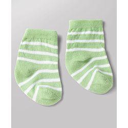 Cute Walk by Babyhug Non Terry Knit Anti-bacterial Ankle Length Striped Socks With Dino Design Pack of 3 - Green, White & Yellow