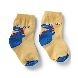 Cute Walk by Babyhug Non Terry Knit Anti-Bacterial Ankle Length Socks With Dino & Text Design Pack of 3 - Beige, Green & Navy Blue