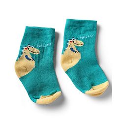 Cute Walk by Babyhug Non Terry Knit Anti-Bacterial Ankle Length Socks With Dino & Text Design Pack of 3 - Beige, Green & Navy Blue