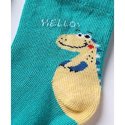 Cute Walk by Babyhug Non Terry Knit Anti-Bacterial Ankle Length Socks With Dino & Text Design Pack of 3 - Beige, Green & Navy Blue