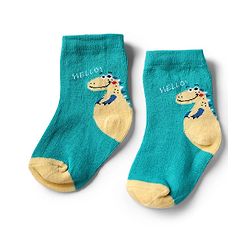 Cute Walk by Babyhug Non Terry Knit Anti-Bacterial Ankle Length Socks With Dino & Text Design Pack of 3 - Beige, Green & Navy Blue