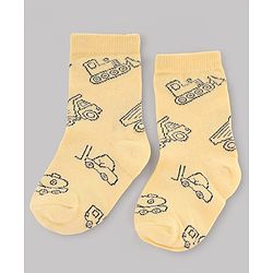Cute Walk by Babyhug Non Terry Knit Anti-Bacterial Ankle Length Striped Socks With Vehicle & Dino Design Pack of 3 - Beige, White & Black