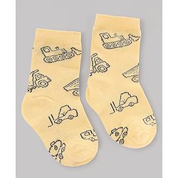 Cute Walk by Babyhug Non Terry Knit Anti-Bacterial Ankle Length Striped Socks With Vehicle & Dino Design Pack of 3 - Beige, White & Black