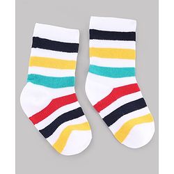 Cute Walk by Babyhug Non Terry Knit Anti-Bacterial Ankle Length Striped Socks With Vehicle & Dino Design Pack of 3 - Beige, White & Black
