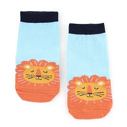 Cute Walk by Babyhug Knit Anti-Bacterial Ankle Length Striped Socks With Animal Design Pack of 3 - Black & Sky Blue