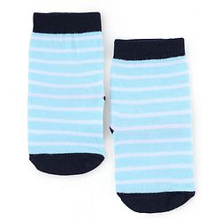 Cute Walk by Babyhug Knit Anti-Bacterial Ankle Length Striped Socks With Animal Design Pack of 3 - Black & Sky Blue