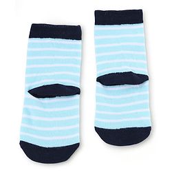 Cute Walk by Babyhug Knit Anti-Bacterial Ankle Length Striped Socks With Animal Design Pack of 3 - Black & Sky Blue