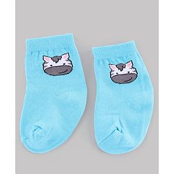 Cute Walk by Babyhug Non Terry Knit  Anti-Bacterial Ankle Length Striped Socks With Animal Design Pack of 3 - White & Sky Blue