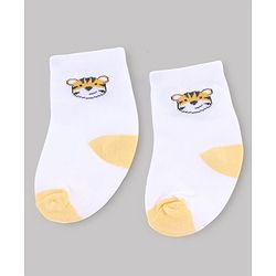 Cute Walk by Babyhug Non Terry Knit  Anti-Bacterial Ankle Length Striped Socks With Animal Design Pack of 3 - White & Sky Blue