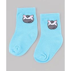 Cute Walk by Babyhug Non Terry Knit  Anti-Bacterial Ankle Length Striped Socks With Animal Design Pack of 3 - White & Sky Blue