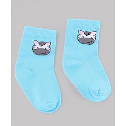 Cute Walk by Babyhug Non Terry Knit  Anti-Bacterial Ankle Length Striped Socks With Animal Design Pack of 3 - White & Sky Blue