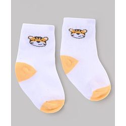 Cute Walk by Babyhug Non Terry Knit  Anti-Bacterial Ankle Length Striped Socks With Animal Design Pack of 3 - White & Sky Blue