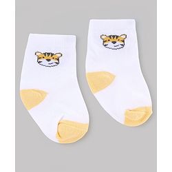 Cute Walk by Babyhug Non Terry Knit  Anti-Bacterial Ankle Length Striped Socks With Animal Design Pack of 3 - White & Sky Blue