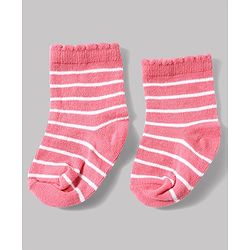 Cute Walk by Babyhug Non Terry Knit Anti-bacterial Ankle Length Striped Sock With Heart Design Pack of 3 - Pink White & Black