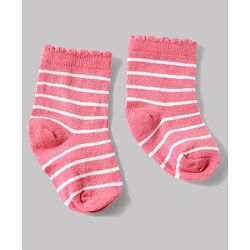 Cute Walk by Babyhug Non Terry Knit Anti-bacterial Ankle Length Striped Sock With Heart Design Pack of 3 - Pink White & Black