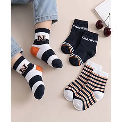 Cute Walk by Babyhug Anti-Bacterial Ankle Length Striped Socks With Text Design Pack of 3 - White & Black