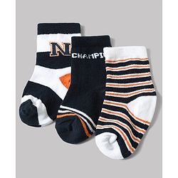 Cute Walk by Babyhug Anti-Bacterial Ankle Length Striped Socks With Text Design Pack of 3 - White & Black