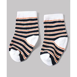 Cute Walk by Babyhug Anti-Bacterial Ankle Length Striped Socks With Text Design Pack of 3 - White & Black