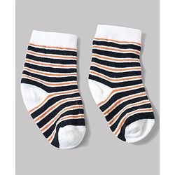 Cute Walk by Babyhug Anti-Bacterial Ankle Length Striped Socks With Text Design Pack of 3 - White & Black