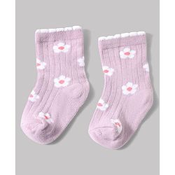 Cute Walk by Babyhug Non Terry Knit Anti-bacterial Ankle Length Sock With Floral & Heart Design Pack of 3 - Pink Peach & Lilac