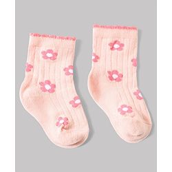 Cute Walk by Babyhug Non Terry Knit Anti-bacterial Ankle Length Sock With Floral & Heart Design Pack of 3 - Pink Peach & Lilac