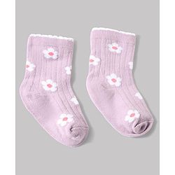 Cute Walk by Babyhug Non Terry Knit Anti-bacterial Ankle Length Sock With Floral & Heart Design Pack of 3 - Pink Peach & Lilac