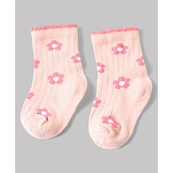 Cute Walk by Babyhug Non Terry Knit Anti-bacterial Ankle Length Sock With Floral & Heart Design Pack of 3 - Pink Peach & Lilac