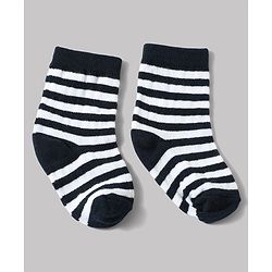 Cute Walk by Babyhug Non Terry Knit Anti-bacterial Ankle Length Striped Sock With Text Design Pack of 3 - White & Black