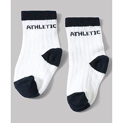 Cute Walk by Babyhug Non Terry Knit Anti-bacterial Ankle Length Striped Sock With Text Design Pack of 3 - White & Black