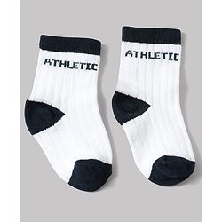 Cute Walk by Babyhug Non Terry Knit Anti-bacterial Ankle Length Striped Sock With Text Design Pack of 3 - White & Black
